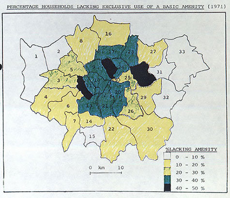 Percentage households lacking exclusive use of a basic amenity (1971)