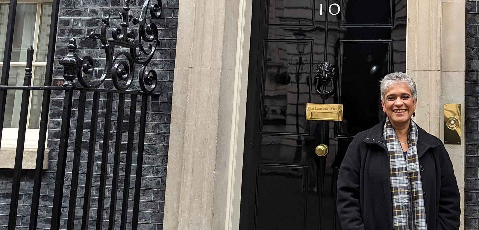 RCGP President Kamila Hawthorne outside 10 Downing Street