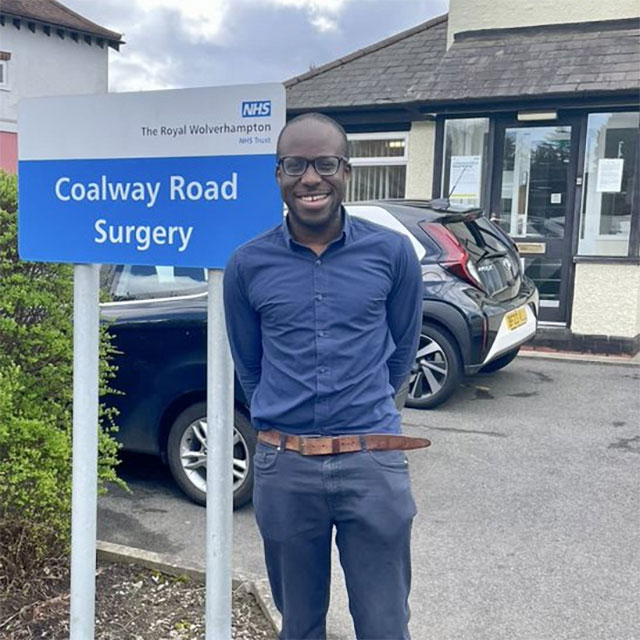 An image of Dr Bukola Olomolaiye at the Coalway Road Surgery in Wolverhampton.