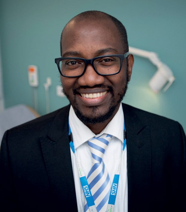 Headshot of Dr Uwa Ima-Edomwonyi from the shoulders up wearing glasses.