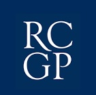 A white RCGP logo with a blue background.
