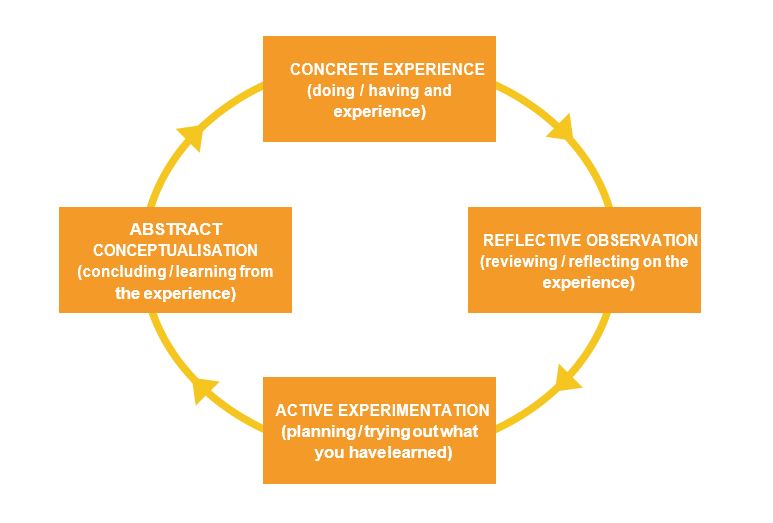 RCGP Daffodil Standards Introduction, Kolb's learning cycle. Concrete experience (doing or having and experience). Reflective observation: (reviewing and reflecting on the experience). Active experimentation (planning / trying out what you have learned). Abstract conceptualisation (concluding and learning from the experience).