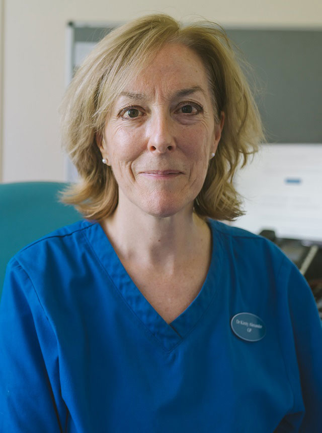 A profile image of Dr. Kirsty Alexander in her practice 