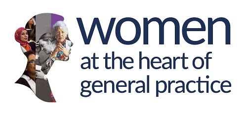 Women in GP logo, including a woman's silhouette made up of a collage of different women, and the words 'women at the heart of general practice'